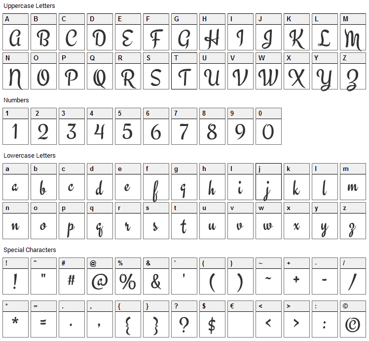 Engagement Font Character Map