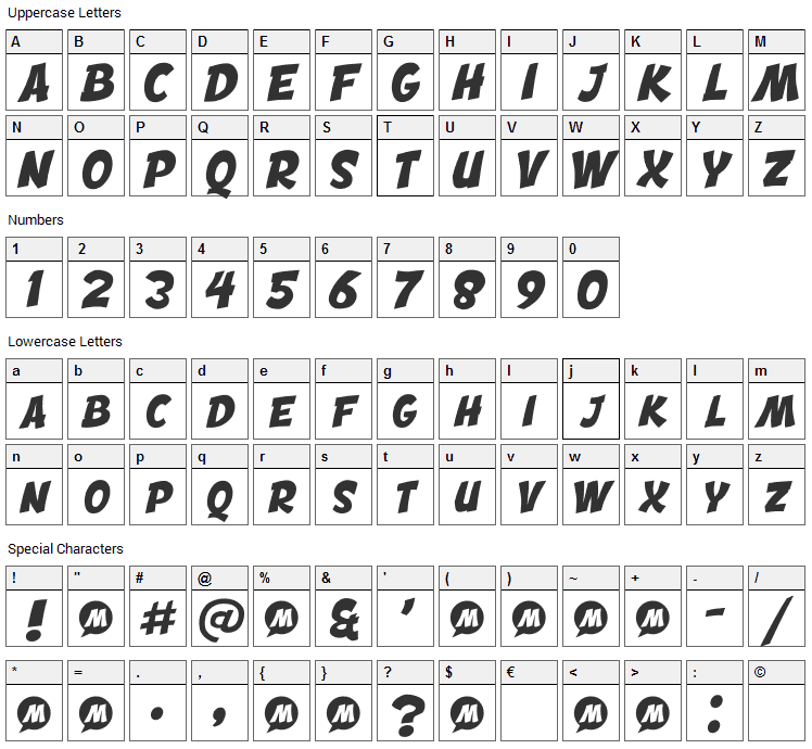 Engcomica Font Character Map