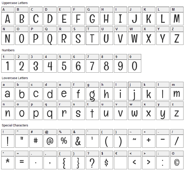 Englebert Font Character Map