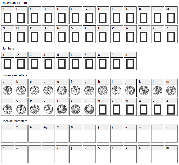 Engleknapper Font Character Map