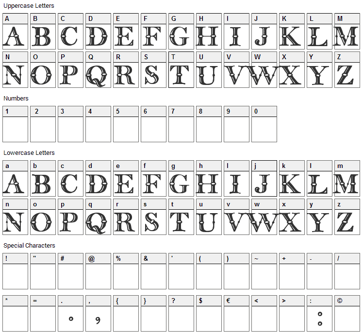 English Two Line Font Character Map