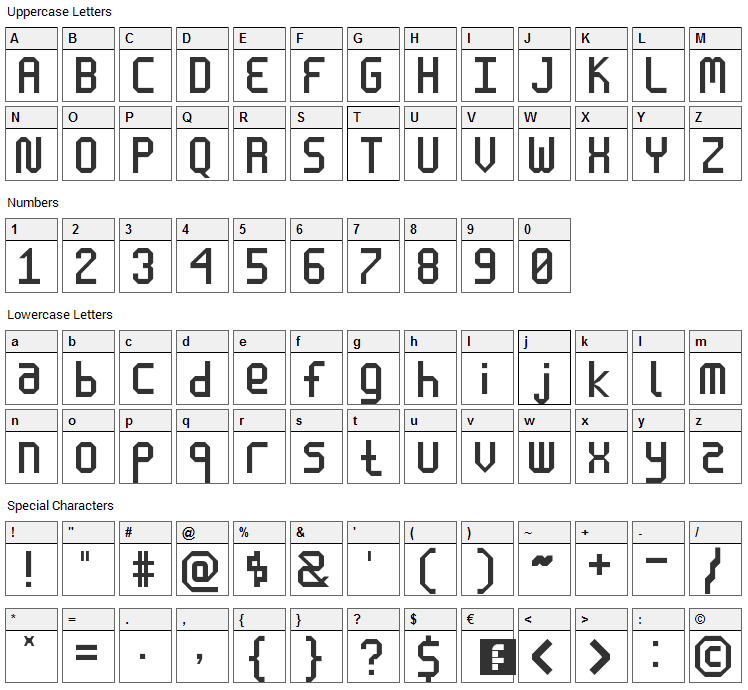 Enlatique Font Character Map