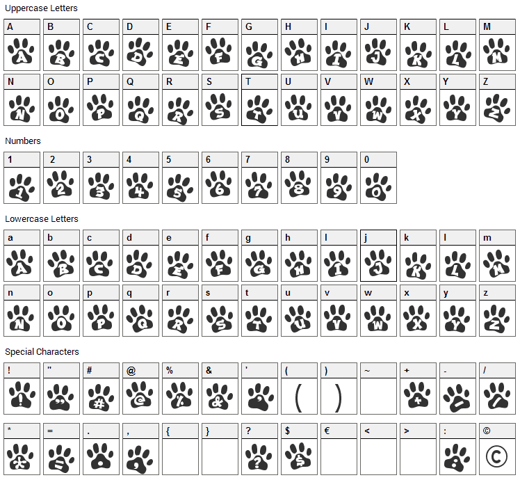 Ennobled Pet Font Character Map
