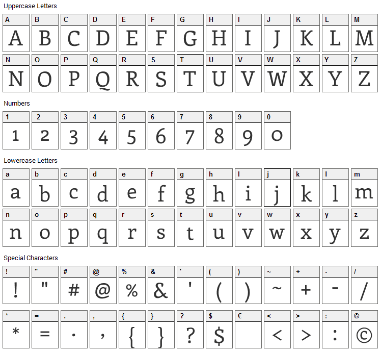 Enriqueta Font Character Map