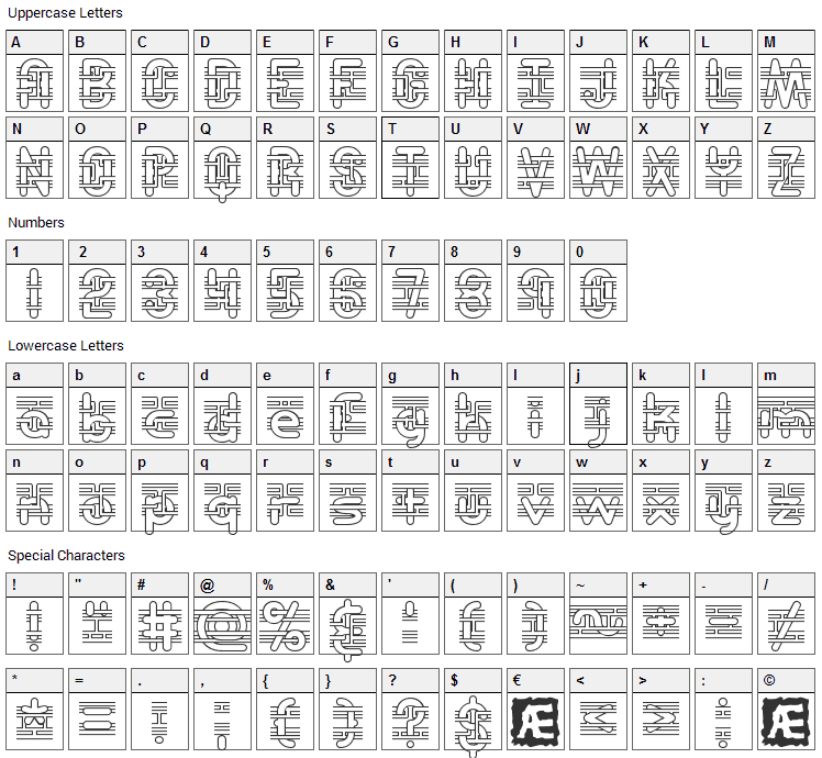 Entangled Font Character Map