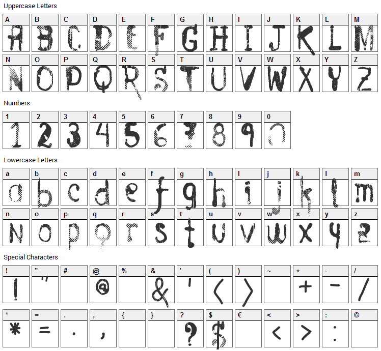 Entulho Font Character Map