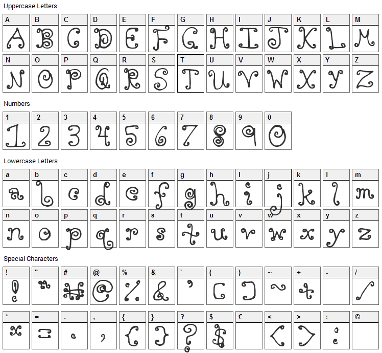 Entwined Font Character Map