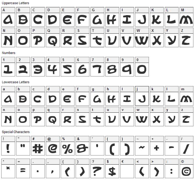 Ephesian Font Character Map