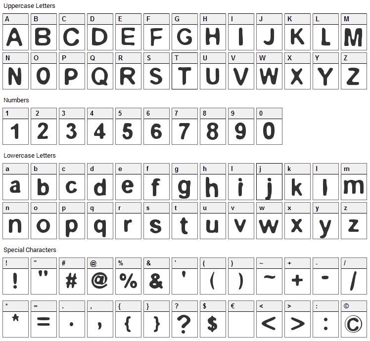 Epilog Font Character Map
