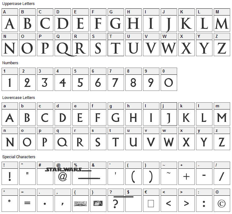 Episode 1 Font Character Map