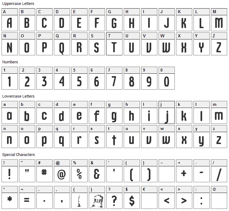 Epitough Font Character Map