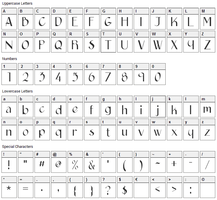 Epittazio Font Character Map