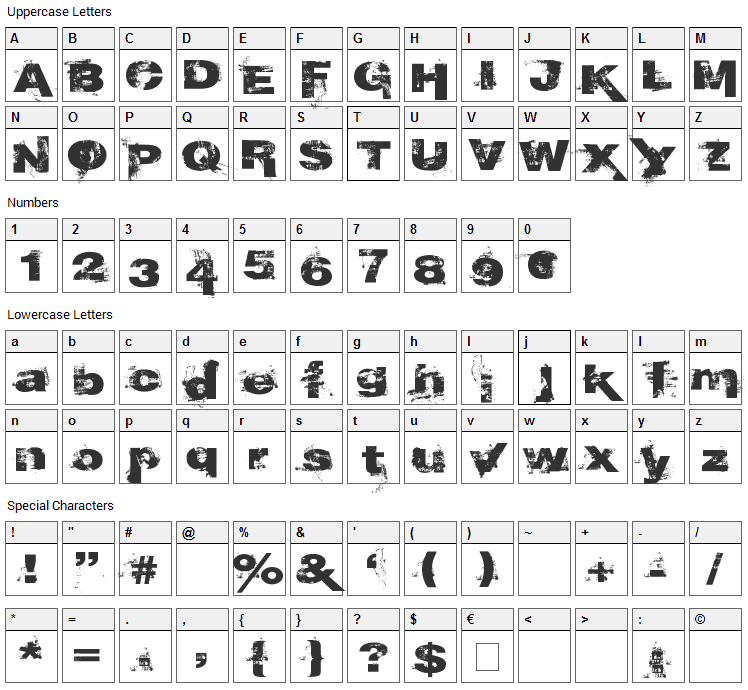 Epoxy History Font Character Map