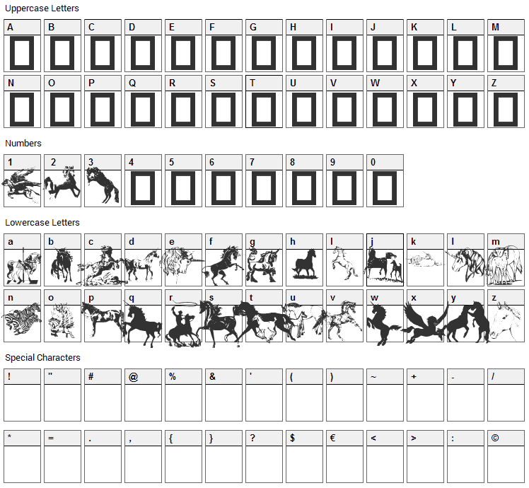 Equestrian Font Character Map