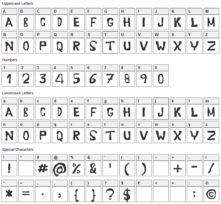 Erasaur Font Character Map