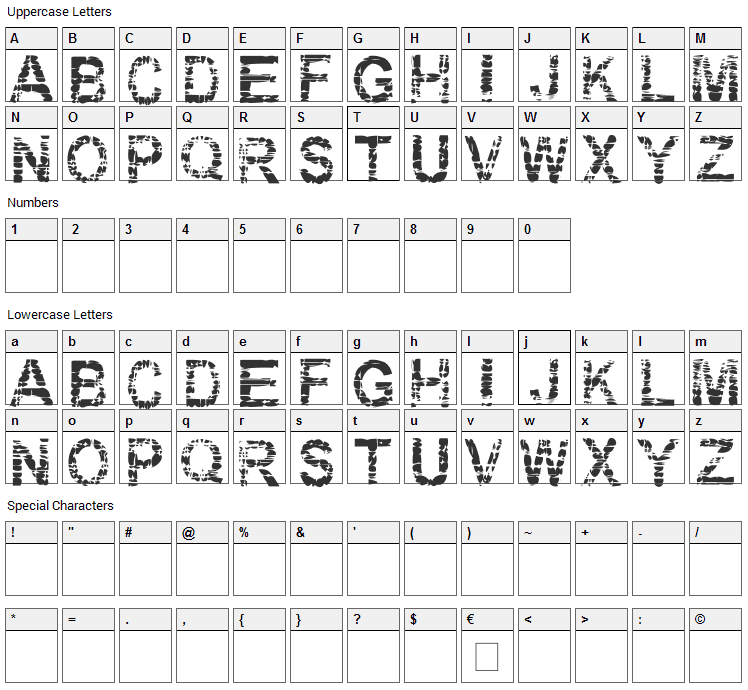 Eraser Font Character Map