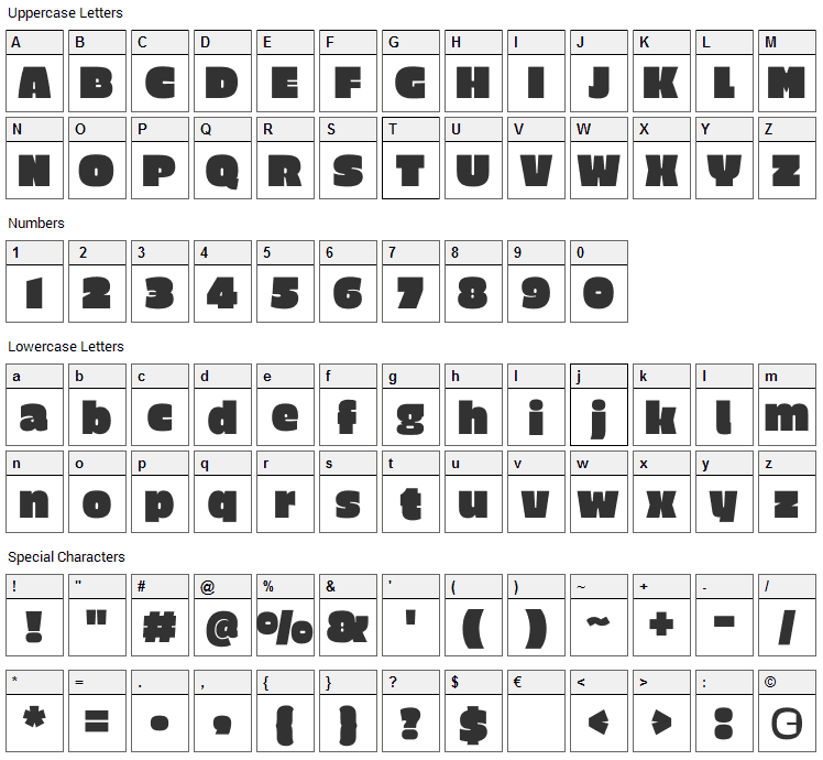 Erica One Font Character Map