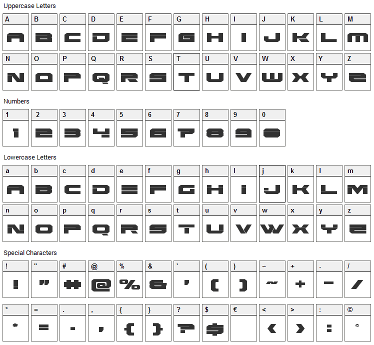 Eridanus Font Character Map