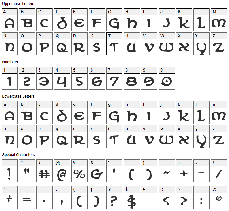 Erin Go Bragh Font Character Map