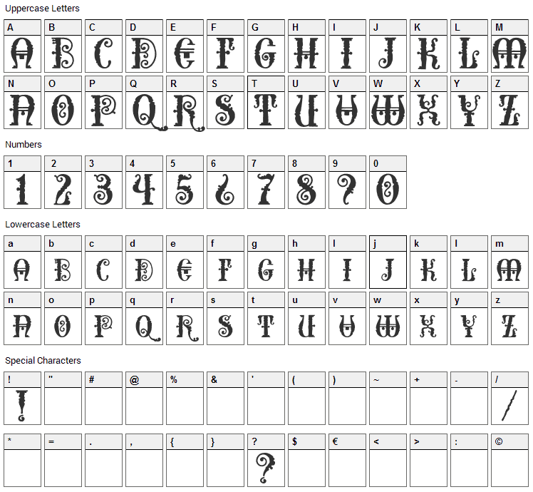 Erotokritos Font Character Map