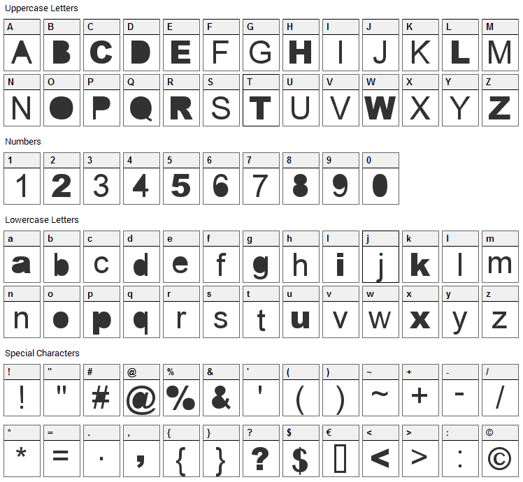 Error Font Character Map