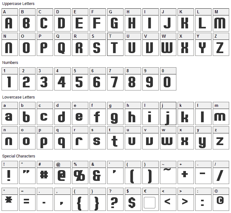 Erte Font Character Map