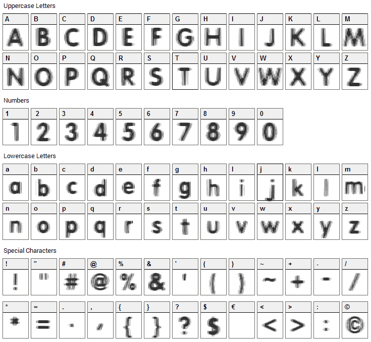 Erthqake Font Character Map