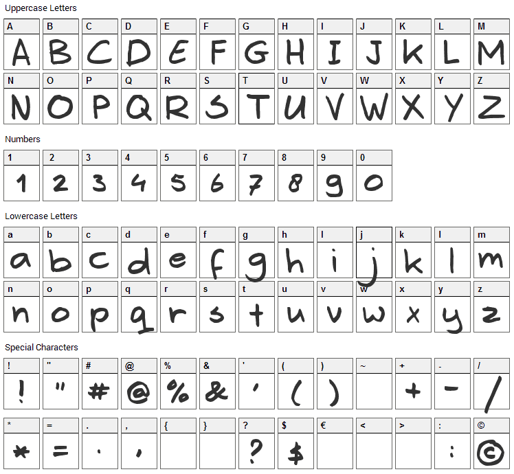 Erwin Font Character Map