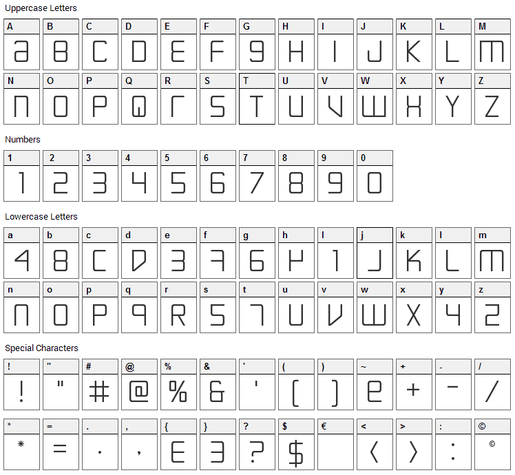 Escape Artist Font Character Map