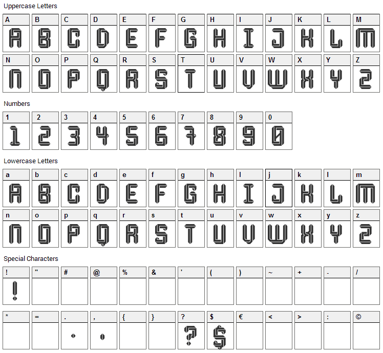 Escheresk Font Character Map