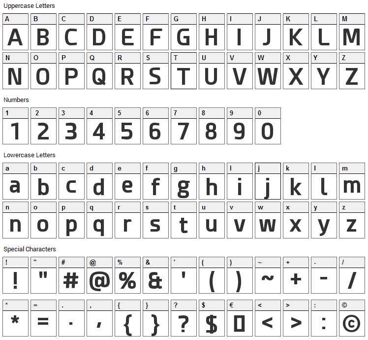 Esphimere Font Character Map