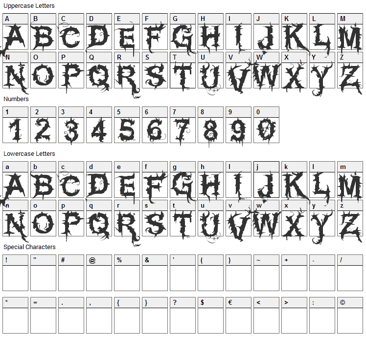 Espinhuda Font Character Map