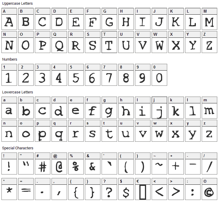 Espionage Font Character Map