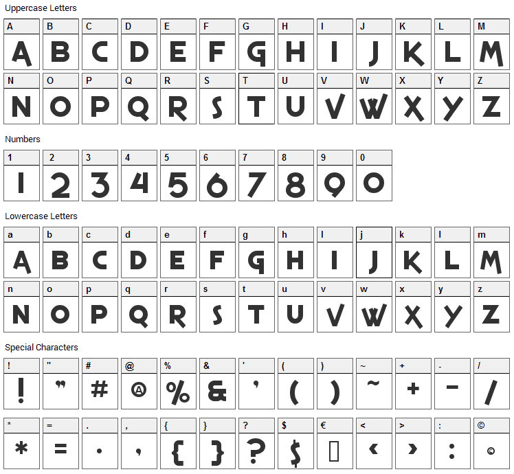 Espresso Shack Font Character Map