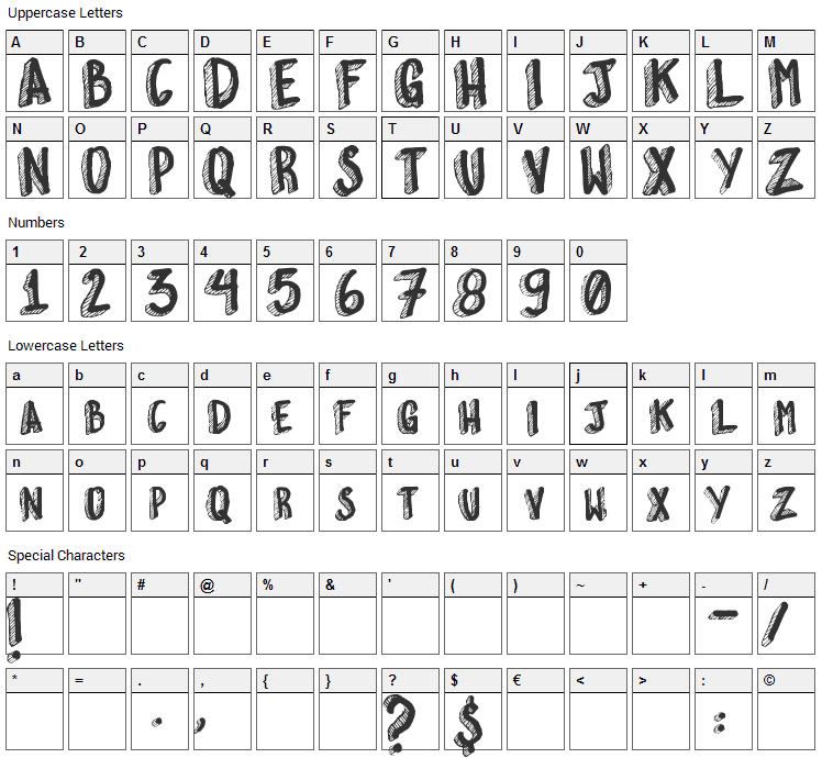 Esquisito Font Character Map