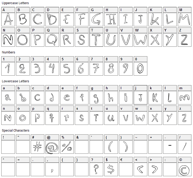 Esquiso Font Character Map
