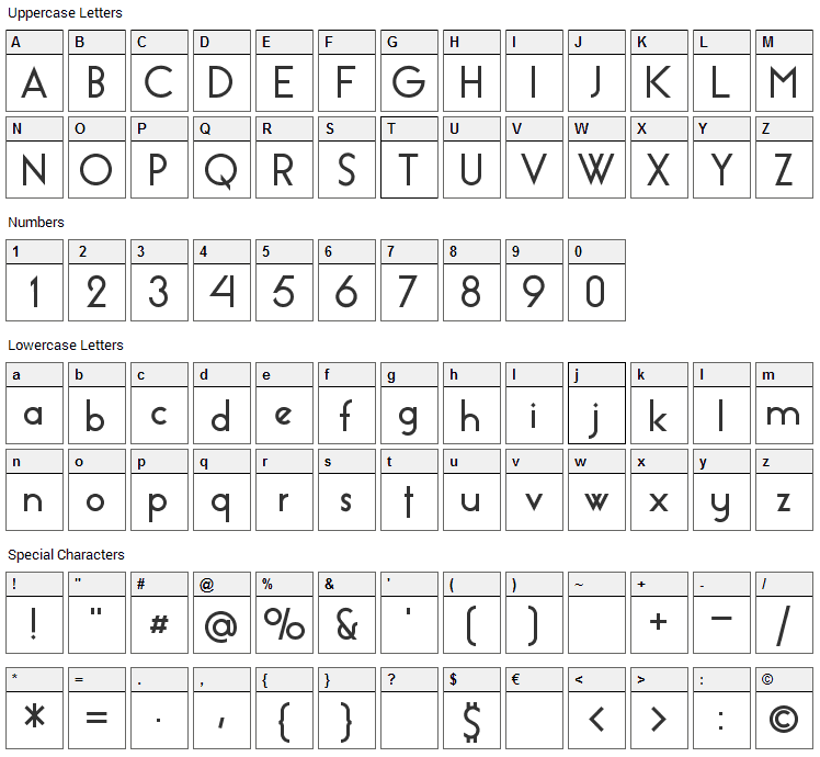 Essence Sans Font Character Map