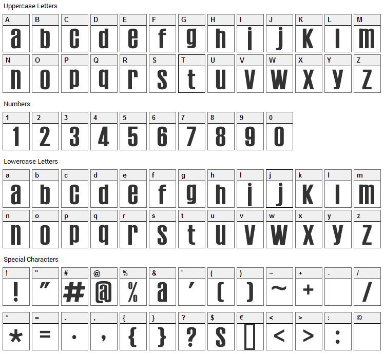 Establo Font Character Map