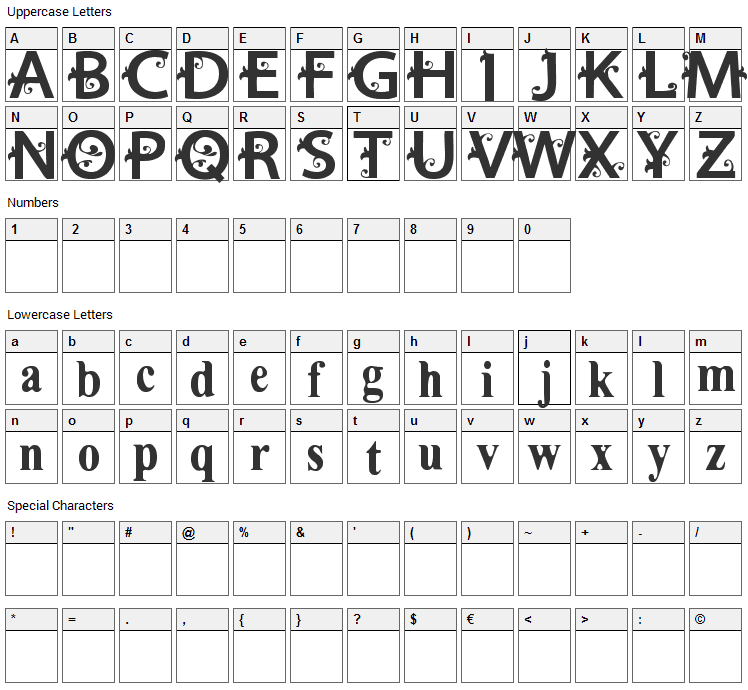 Estilosa Font Character Map