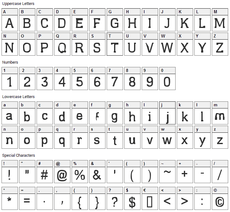 Estragou de novo Font Character Map