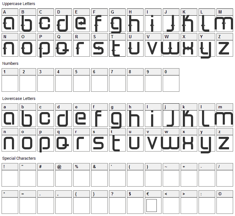 Estro1 Font Character Map