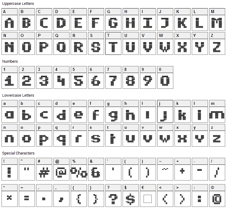 Estrogen Font Character Map