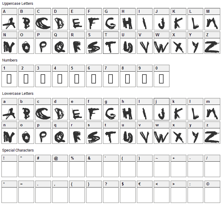 Estuque Font Character Map