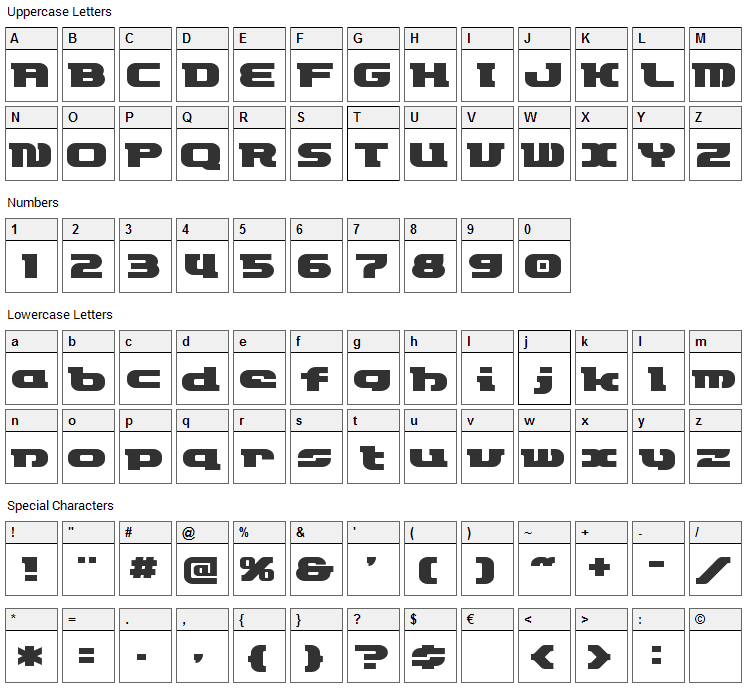 ET Rocketype Font Character Map