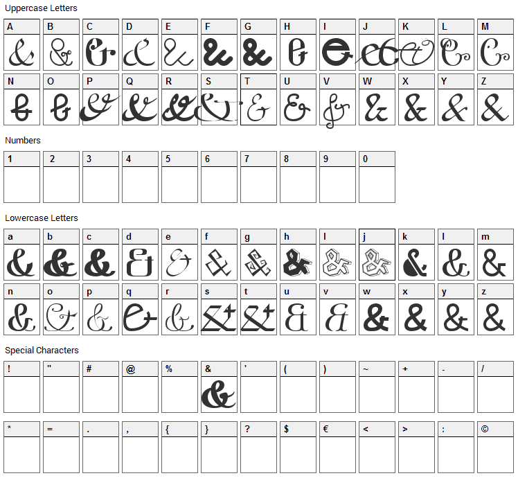 Etaday Font Character Map