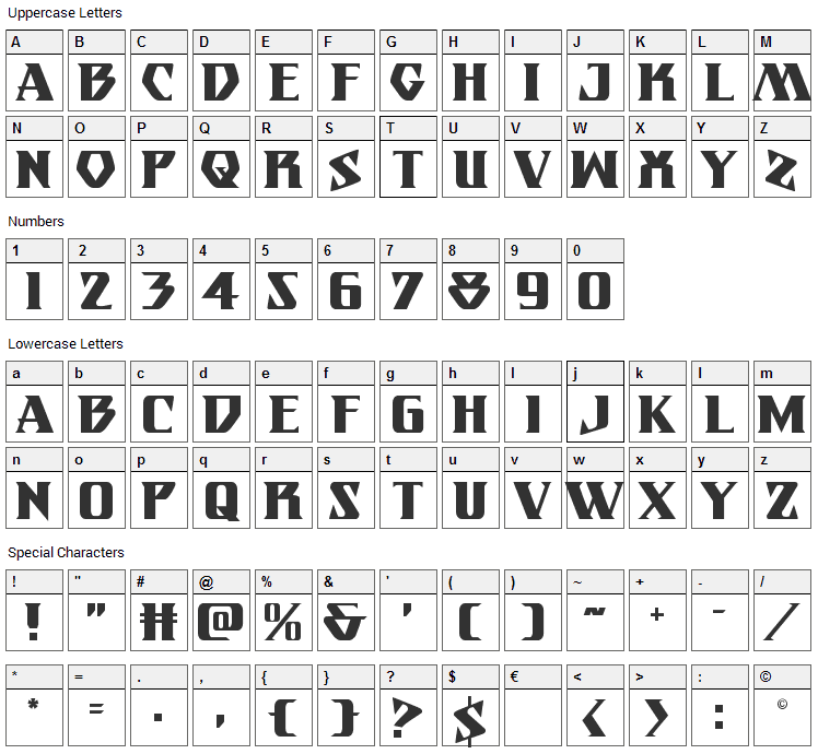 Eternal Knight Font Character Map
