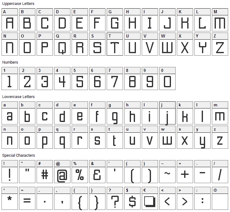 Etobicoke Font Character Map