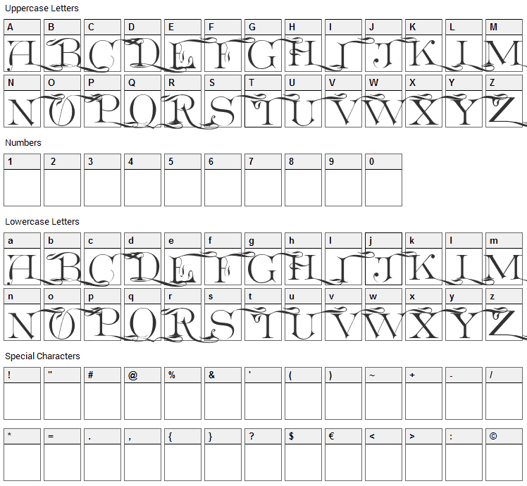 Euclid Font Character Map