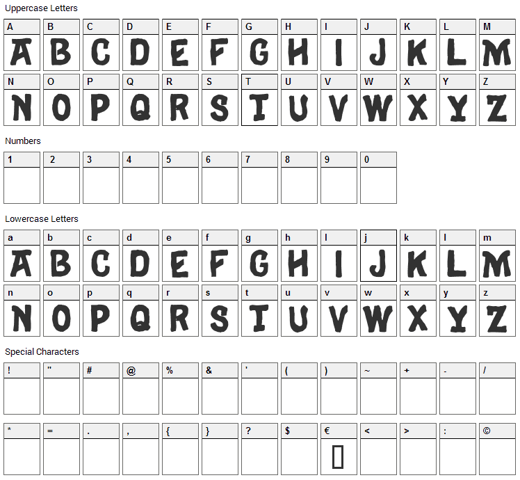 Eulogy Font Character Map