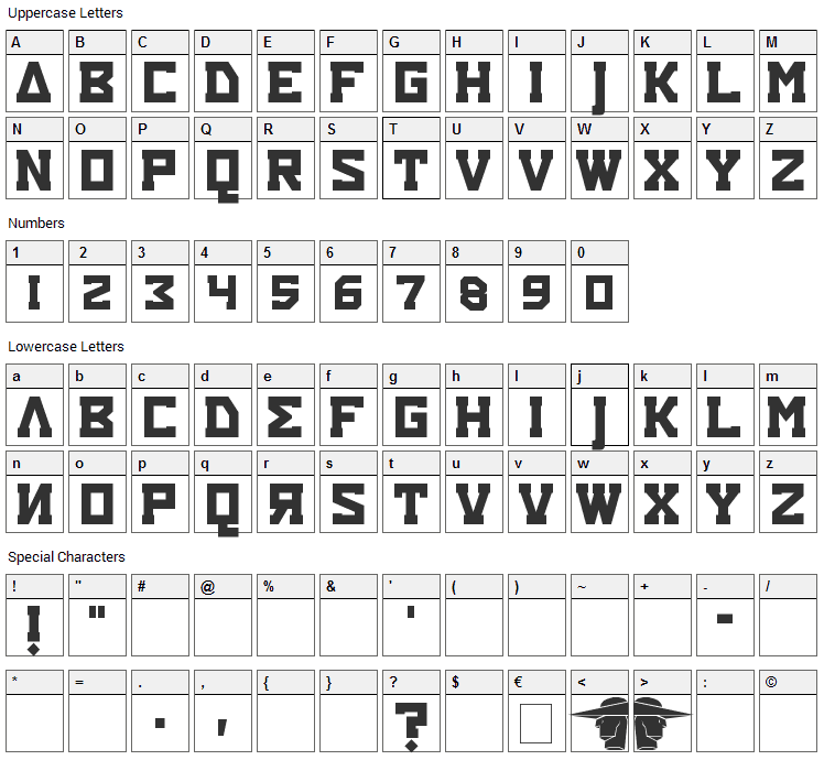 Eurocentric Font Character Map